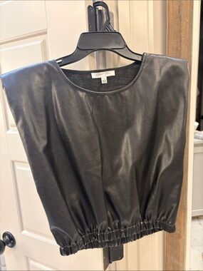 Chadwicks Black Faux Leather Elastic-Hem Women's Top